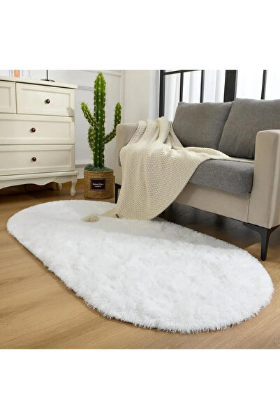 Sereserpe Modern Yumuşak Peluş Halı ♦ Kaymaz Taban ♦ Beyaz ♦ Salon Mutfak Çoc...