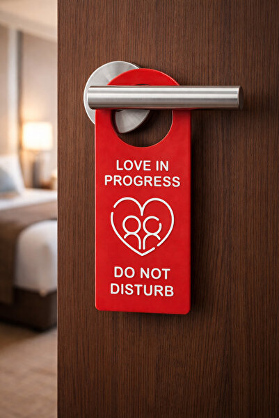baskıtek Love In Progress – Rahatsız Etmeyin Kapı Askısı | Eğlenceli Kapı Tab...