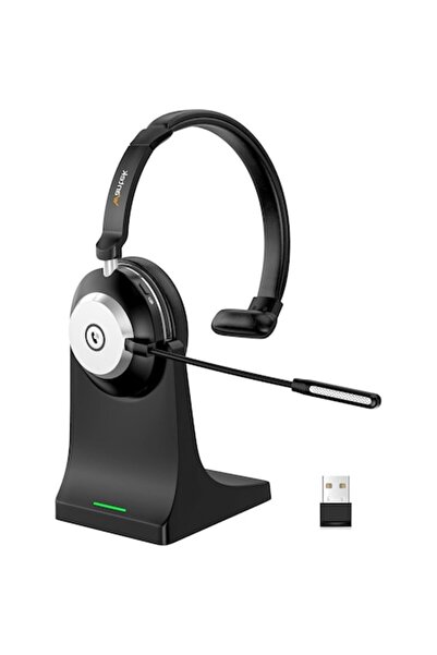 Wantek Bluetooth 5.2 Call Center Headset with Charging Stand, Noise-Cancellin...