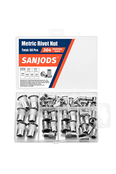 Choice1 SS304 50pcs 304 Stainless Steel Flat Head Rivet Nuts Assortment Kit M...