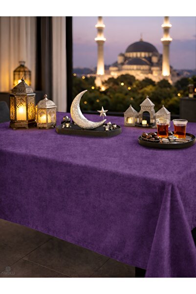 FAVOLLİ Kadife Dokulu Menekşe Moru Masa Örtüsü