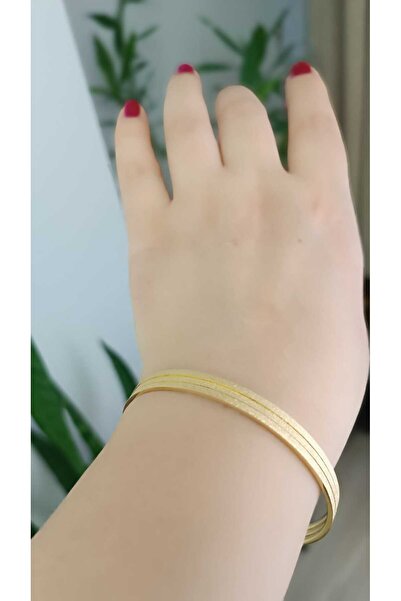 shop Steel Gold Color 3-Piece Bracelet Set with Silvery Shiny Design – Women'...