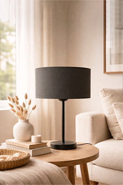 HOMİNG Antrasit Başlıklı Metal Gövdeli Abajur Ayd-2847