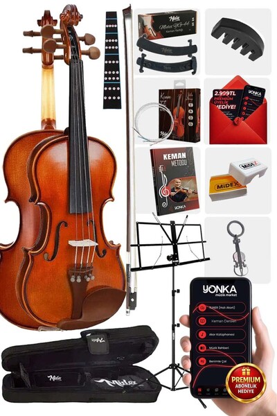 Midex Gla-124x Set Profesyonel Üst Kalite Gül Ağacı Keman 4/4 Tam Boy