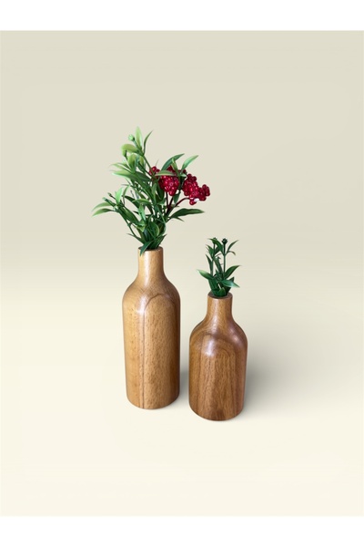 Genel Markalar Premium Vernikli Gürgen Ahşap Dekoratif 2'li Vazo Seti - El İş...