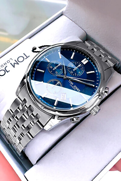 Tom Jones ساعة يد رجالية 3 ATM مقاومة للماء بحبل فولاذي فضي اللون Gnc4603c4