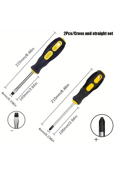 Choice مجموعة مفكات براغي برأس مغناطيسي (قطعتان)، فيليبس ومسطح، بمقبض وسادة ا...