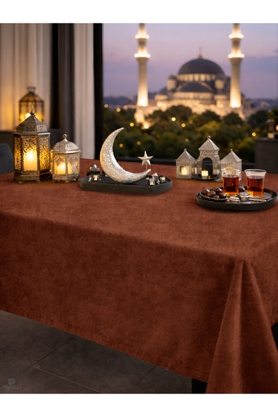 FAVOLLİ Kadife Dokulu Kiremit Rengi Masa Örtüsü