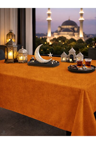 FAVOLLİ Kadife Dokulu Turuncu Renk Masa Örtüsü