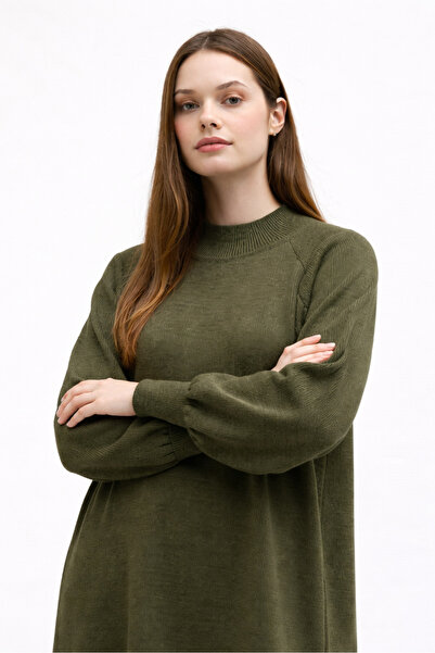 QANU Lamia Triko Elbise Haki