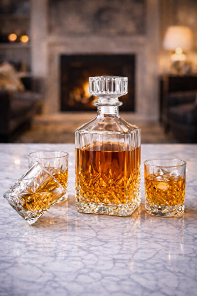 MADAME LUDA 5 Parça Viski Bardağı-Karaf Şişe Takımı(4 ADET 340 ML.VİSKİ BARDA...