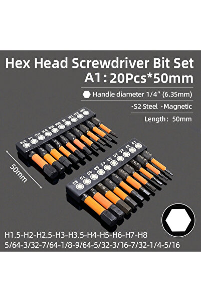 Choice مجموعة رؤوس مفكات مغناطيسية A1 مكونة من 20 قطعة، مقاس 50 مم، برأس سداس...
