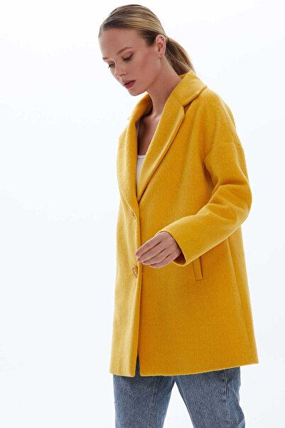 Genel Markalar Erkek Yaka Düşük Kol Çift Düğme Kaban / SARI