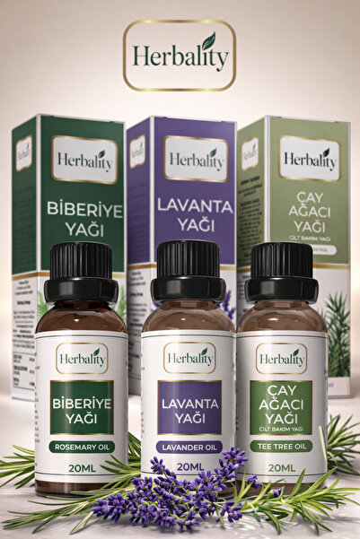herbalıty مجموعة زيت العناية بالشعر من 3 قطع - ريحان - لافندر - شجرة الشاي