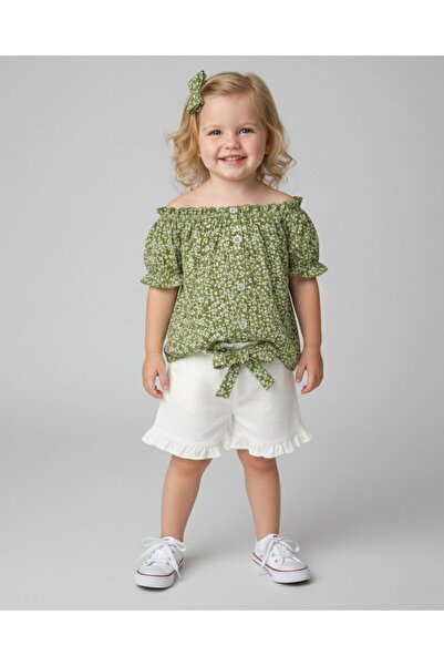 Ege Bebek Set pentru fetiță, de vară, cu snur, din țesătură interlock cu snur...