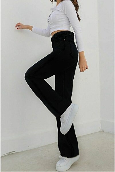 DRC trend بنطلون جينز نسائي أسود فضفاض من الليكرا بخصر عالٍ للغاية 90 من قماش...