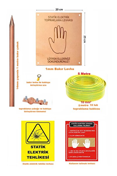 MEEPO Statik Elektrik Topraklama Levha Seti 5 Mt Kablolu (TÜM MALZEMELER SAF ...