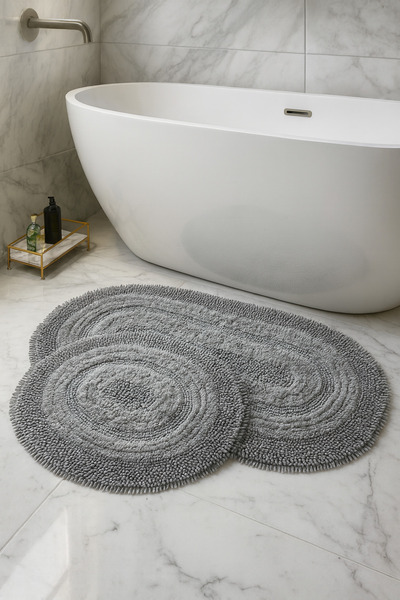 Dokumacıoğlu طقم بساط حمام مكون من قطعتين باللون الرمادي من Macoroni - طقم مر...