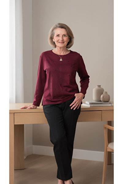 Trikolay Plus Size Women's Sleeve Stone Detailed Combed Cotton Blouse