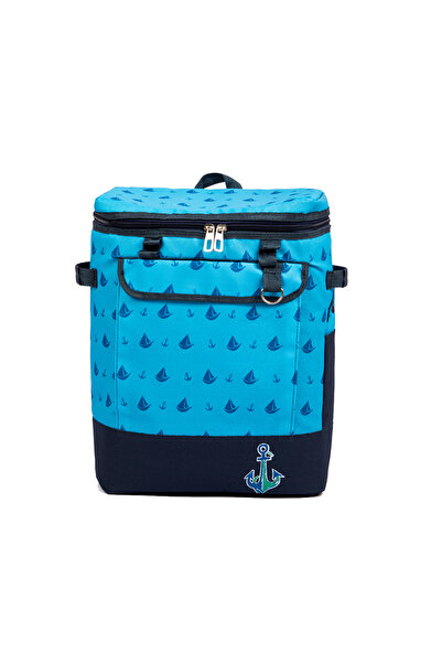 ANEMOSS حقيبة ظهر معزولة لتبريد الطعام بتصميم قارب شراعي، لون أزرق، بنقشة مرساة