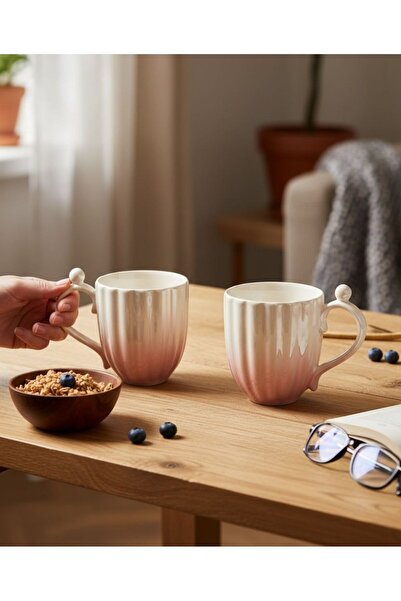 Onedekor مجموعة من 2 كوب بورسلين مع صندوق هدايا باللون الوردي