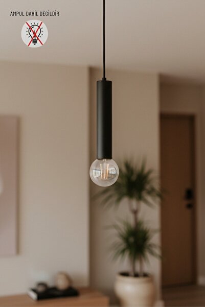 Bamyum Mika Siyah Sarkıt Avize Tekli Sarkıt Lamba Salon Mutfak Avizeleri Past...