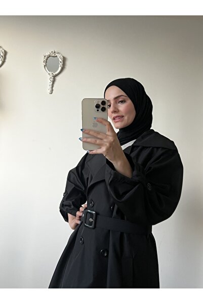 Esre Store Μανίκι Λεπτομερής καμπαρντίνα Hijab Μαύρο