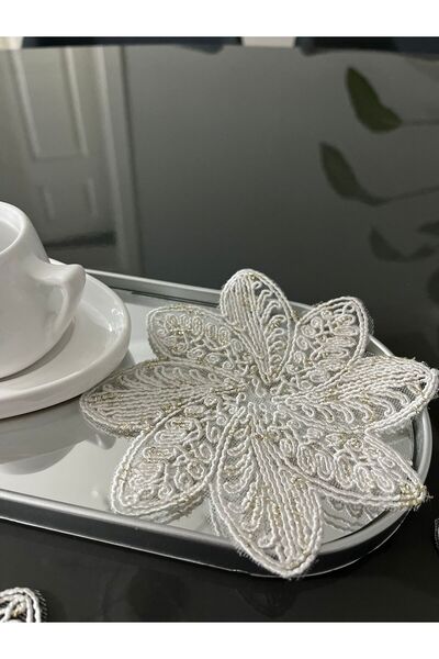 BRL ÇEYİZ HOME 6-Piece Silvery Coffee-Edged Stylish Presentation Tulle Napkin...