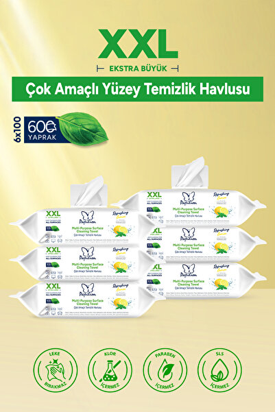 Papilion XXL Limon Kokulu Çok Amaçlı Yüzey Temizlik Havlusu 6'lı 600 Yaprak F...