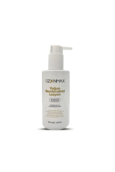 ozonmax Yoğun Nemlendirici Losyon Glutatyon ve Hyaluronik Asit ile Güçlendirilmiş İçerigiyle.