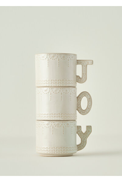 Bella Maison Set de 3 căni de Crăciun Joy Stoneware, cremă (390 cc)