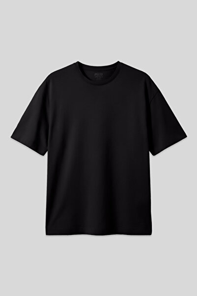 AIR JONES Siyah Pamuklu Kalın Yumuşak Dokulu Oversize Fit Basic Erkek T- Shir...