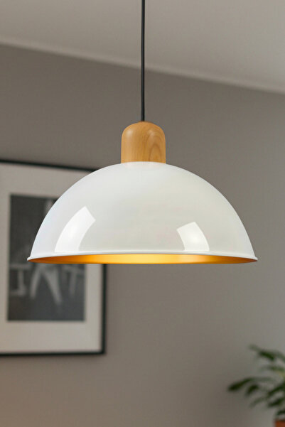 Bamyum Hobbs Beyaz Metal Ahşap Başlık Sarkıt Avize Mutfak Salon Cafe Ofis Dek...