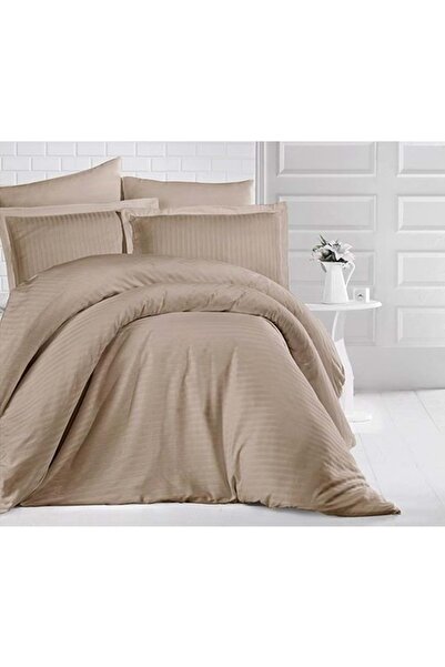 Clasy طقم غطاء لحاف من الساتان مخطط مزدوج اللون بني فاتح