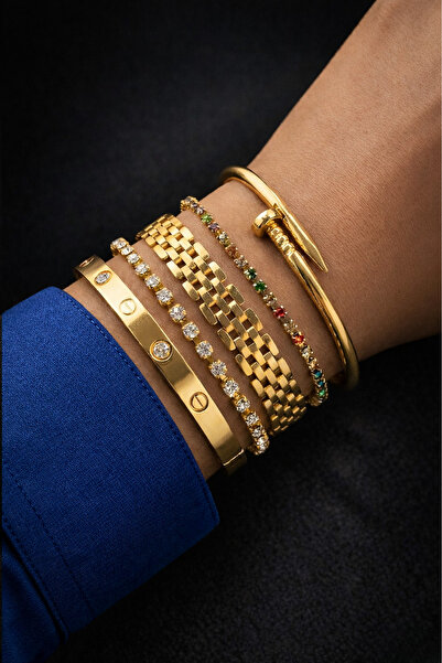 Crc Bijuteri سوار نسائي ذهبي اللون مكون من 5 قطع