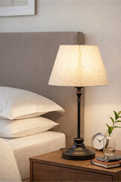 HOMİNG Luis Siyah Metal Abajur Kumaş Başlık Ayd-3233