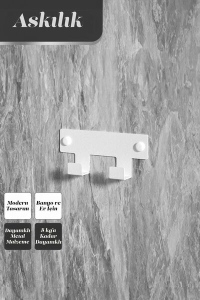 3art Metal Demir Banyo Askısı - Duvara Monte Havlu ve Elbise Askısı 2 Kancalı