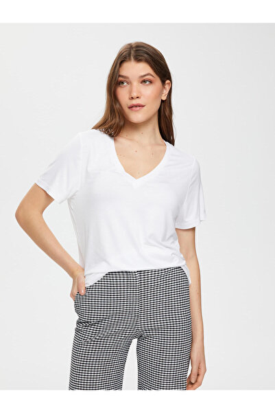 Faik Sönmez Μινιμαλιστικό Oversize Γυναικείο T-Shirt με λαιμόκοψη V - Κοντό μ...