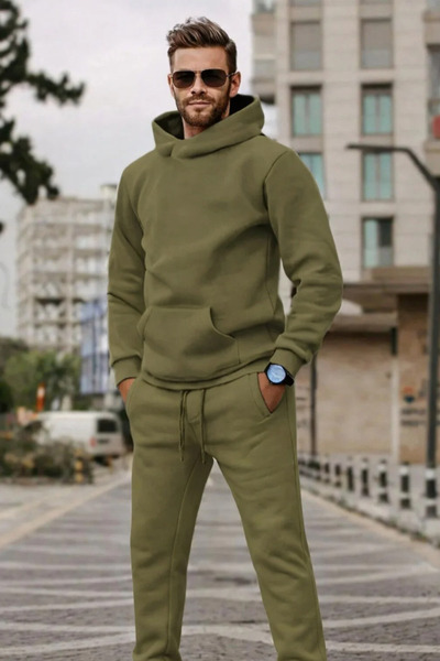 YAKAMEL Set de trening pentru bărbați, cu glugă, din 3 fire, cu picior elastic