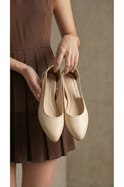 Beyond Balerini din piele crem cu fundă deschisă pe lateral pentru femei, 1,5...