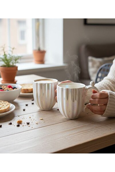 Onedekor 2'li Hediye Kutulu İncili Porselen Kupa Seti Beyaz