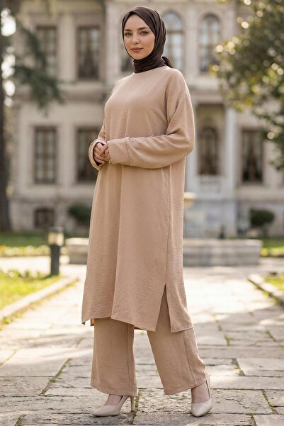 hafsamina Uzun Tunikli Ayrobin Takım Bej HM2770