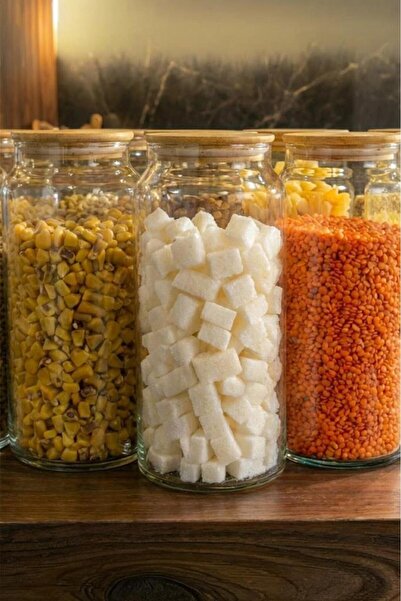 Bambum Zone - 12'li Cam Saklama Kabı 1300ml Vakumlu Bambu Kapaklı