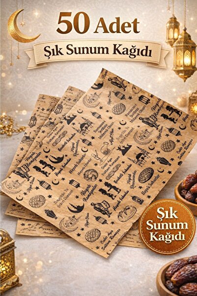 Kitchen Beauty 50 Adet Ramazan Temalı İftar Sofrası Sunum Kağıdı - Kraft Gaze...