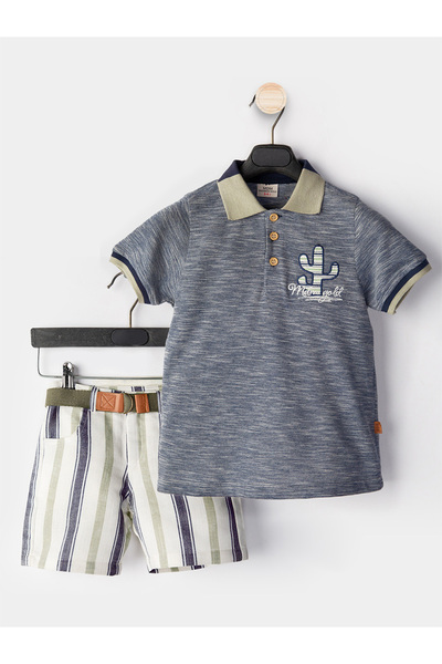 Midimod Set de 3 piese pentru bebelusi, camasa, pantaloni scurti, curea