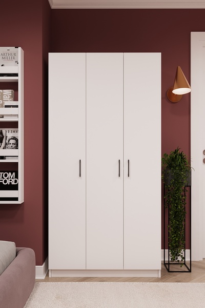 asratrend Asra Trend MDF 3 Kapaklı Gardırop - 90×180×47cm, 5 Raflı Düzenleyic...