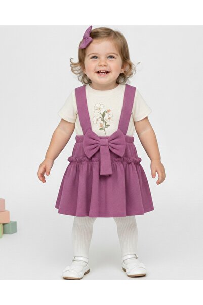 VOY KİDS KIZ BEBEK DAR KALIP FİTİLLİ SALOPET ELBİSE VE İÇ BADİ 9-12-18-24 AY ...