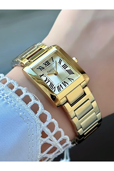 Ferrucci Kadın Altın Çelik Kare Kasa Quartz Kol Saati - Şık Metal Kordon, Rom...