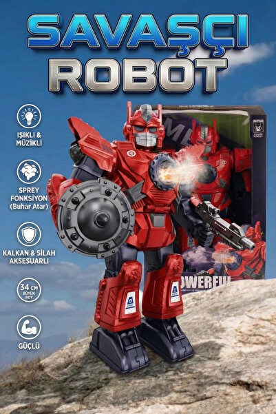 craftivio Işıklı Müzikli Buhar Püskürten Savaşçı Robot 34 Cm Büyük Boy Oyunca...