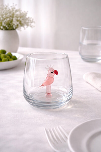 ADAMODART Papağan Cam Figürlü Su Bardağı - Tekli